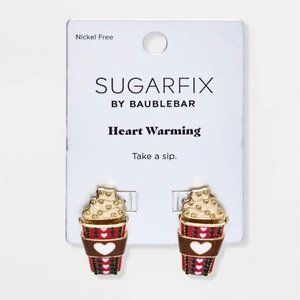 NWT Sugarfix BaubleBar Heart Warming Earrings Christmas Coffee Starbucks Red Cup